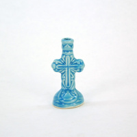подсвечник керамический "крест малый" голубой