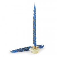 скрутка из трех конусных свечей №30, синяя, с травами мята, крапива, шалфей