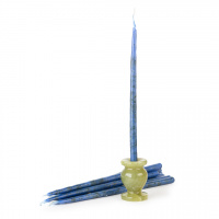 свеча восковая конусная №20, синяя, с травами мята, крапива, шалфей
