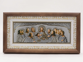 КИОТ под лик 30х12см (ERM) ТЕМНОЕ дерево, БЕЛЫЙ багет, Тайная вечеря (серебро)