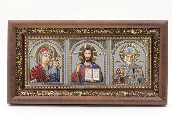 КИОТ под лик 30х12см (ERM) ТЕМНОЕ дерево, ЗОЛОТОЙ багет, триптих (академ серебро)