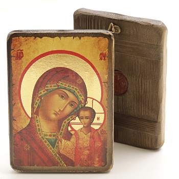 Икона 13х17 (ERM) деревянная под старину с ОБЖИГОМ, Казанская 3