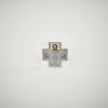 Икона Автомобильная Самокл. Металл, Крест цветной Серебро