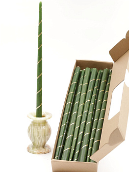 Свечи золоченые конусные №55, СПИРАЛЬ (Золото), ЗЕЛЕНЫЕ (24шт)