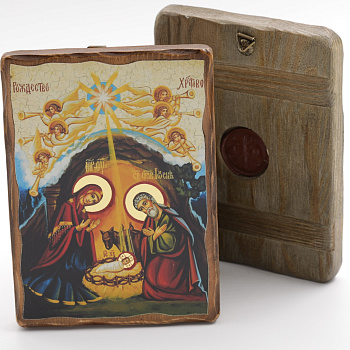 Икона 13x17 (ERM) деревянная под старину, Рождество Христово