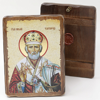 Икона 17x23 (ERM) деревянная под старину, Николай Чудотворец