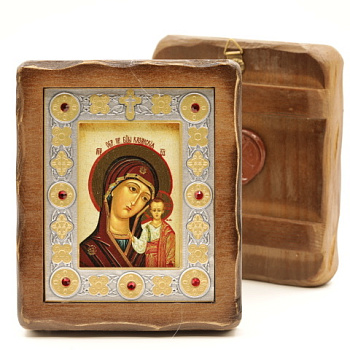 Икона 7х10 (ERM) деревянная под старину ВИЗАНТИКОС, Казанская 2