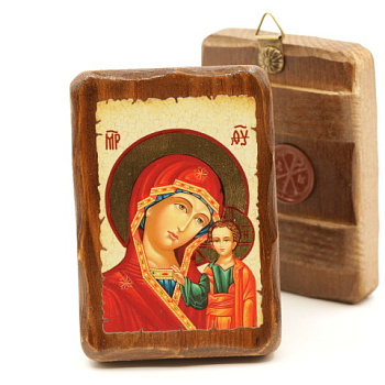 Икона 7х10 (ERM) деревянная под старину, Казанская 1