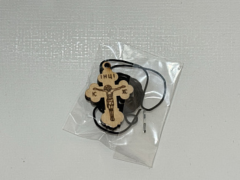 Нательный крестик деревянный на гайтане, фигурный 22x19мм, упак 100шт