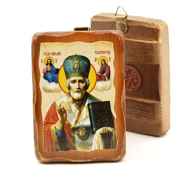 Икона 7х10 (ERM) деревянная под старину, Николай Чудотворец