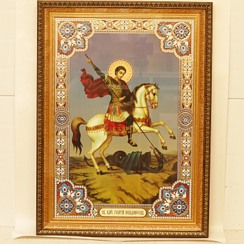 КИОТ 50x70 (VAN) ПЛАСТИК БРОНЗА, ЗОЛОТОЙ Широкий багет, Георгий Победоносец