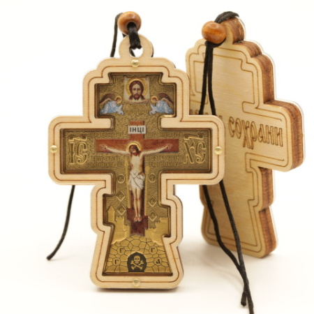 Автоикона ПОДВЕСКА КРЕСТ фигурный, 8,5х6см, ЗОЛОТО