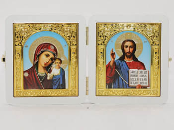 Складень (ERM) 10x12, БЕЛЫЙ золотая АРКА, Спаситель - Казанская (Академ, гол)