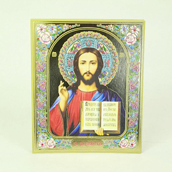 Лик полигр. 15х18, 001 Красн/Синий тон, Спаситель (Золото, Конгрев, УФ-лак)