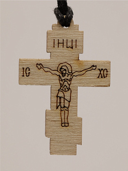 Крестик деревянный (ERM), Спаси и сохрани, 31мм (с гайтаном), прямой