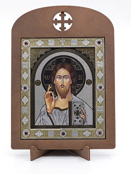 Икона 11x13 (ERM) деревянная, вставка металл, Спаситель №2 (серебро)