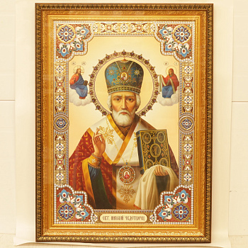 КИОТ 50x70 (VAN) ПЛАСТИК БРОНЗА, ЗОЛОТОЙ Широкий багет, Николай Чудотворец
