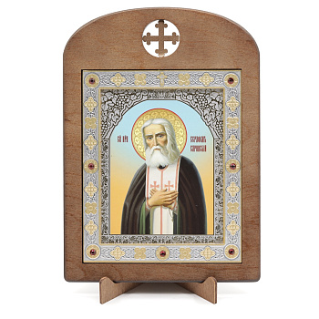 Икона 11x13 (ERM) деревянная, вставка металл, Серафим Саровский