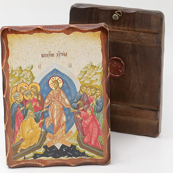 Икона 17x23 (ERM) деревянная под старину, Воскресение Христово