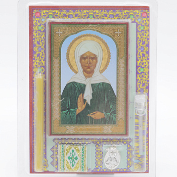 Набор освященный (икона, свеча, ладанка, крестик, масло), Матрона Московская