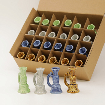 Подсвечник керамический, КУВШИН, набор из 24 шт (кор, зел, гол, син) (GZP-03)