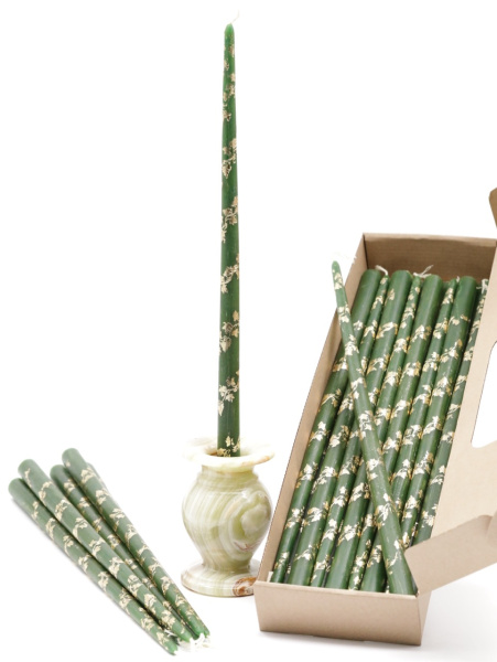 Свечи золоченые конусные №55, ЛОЗА (Золото), ЗЕЛЕНЫЕ (24шт)