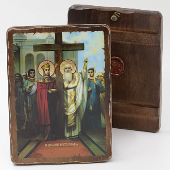 Икона 17x23 (ERM) деревянная под старину, Воздвижение Креста