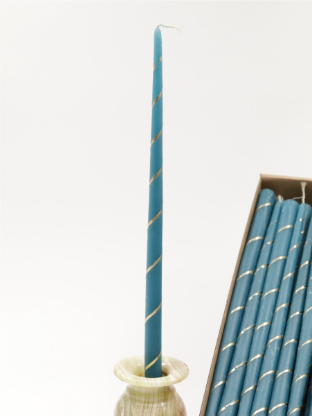 Свечи золоченые конусные №55, СПИРАЛЬ (Золото), ГОЛУБЫЕ (24шт) (3)