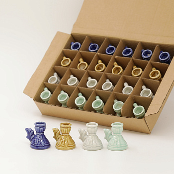 Подсвечник керамический, ВАЗОЧКА, набор из 24 шт (кор, зел, гол, син) (GZP-01)