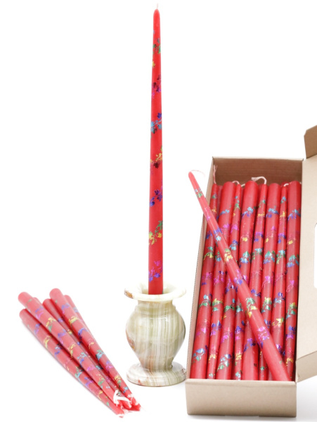 Свечи золоченые конусные №55, ЛОЗА (Радужная), КРАСНЫЕ (24шт)