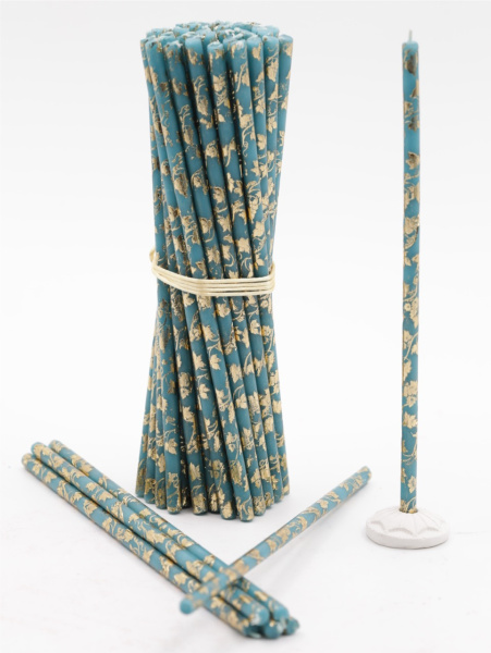 Свечи праздничные №80 (уп 50шт), БИРЮЗОВЫЕ (Золотая лоза)