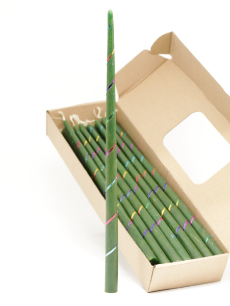 Свечи золоченые конусные №55, СПИРАЛЬ (Радужная), ЗЕЛЕНЫЕ (24шт)