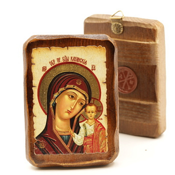 Икона 7х10 (ERM) деревянная под старину, Казанская 2
