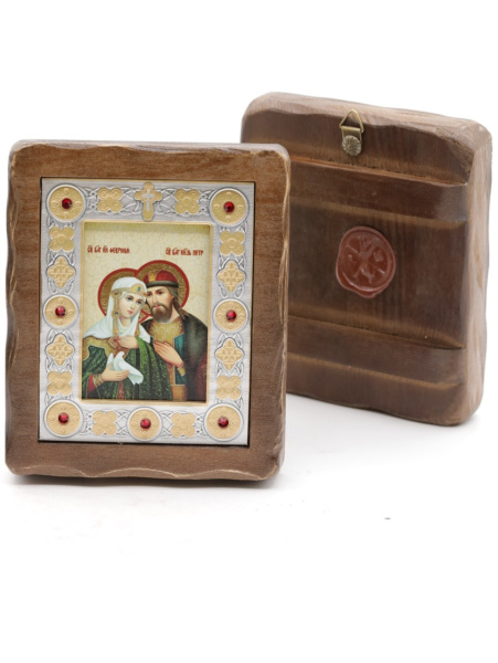 Икона 7х10 (ERM) деревянная под старину ВИЗАНТИКОС, Петр и Феврония (светл)