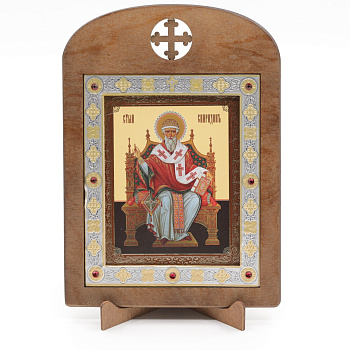 Икона 11x13 (ERM) деревянная, вставка металл, Спиридон Тримифунтский (на троне)