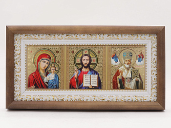 КИОТ под лик 30х12см (ERM) ТЕМНОЕ дерево, БЕЛЫЙ багет, триптих (академ)