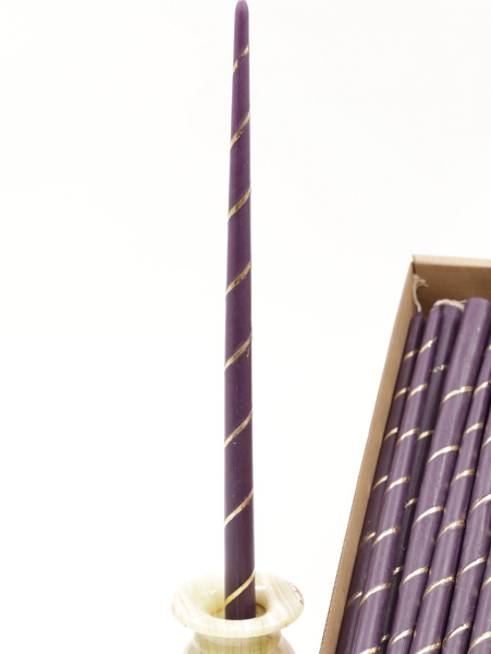 Свечи золоченые конусные №55, СПИРАЛЬ (Золото), ФИОЛЕТОВЫЕ (24шт) (3)