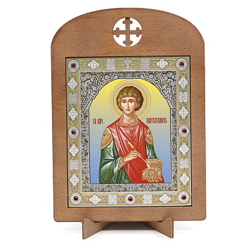 Икона 11x13 (ERM) деревянная, вставка металл, Пантелеймон