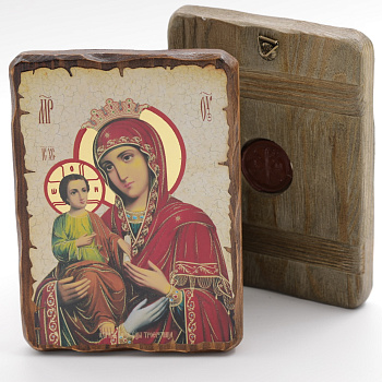 Икона 13x17 (ERM) деревянная под старину, Троеручица