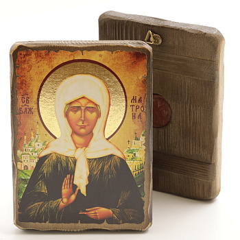 Икона 13х17 (ERM) деревянная под старину с ОБЖИГОМ, Матрона Московская