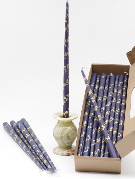 Свечи золоченые конусные №55, ЛОЗА (Золото), СИНИЕ (24шт)