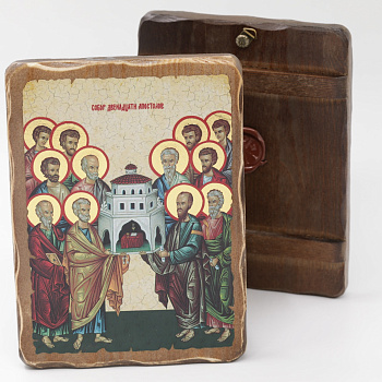 Икона 17x23 (ERM) деревянная под старину, Собор 12 Апостолов