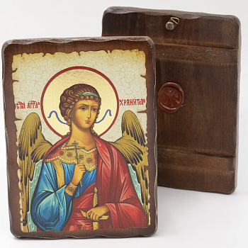 Икона 17x23 (ERM) деревянная под старину, Ангел Хранитель (поясн)