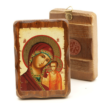 Икона 7х10 (ERM) деревянная под старину, Казанская 3