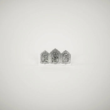 Икона Автомобильная Самокл. Металл, Триптих монохром Серебро