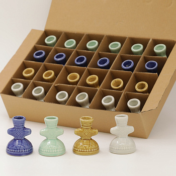 Подсвечник керамический, КРЕСТ 6см, набор из 24 шт (кор, зел, гол, син) (GZP-04)