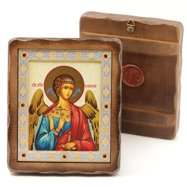 Икона деревянная под старину ВИЗАНТИЙСКАЯ 11х13, Ангел Хранитель (поясн)