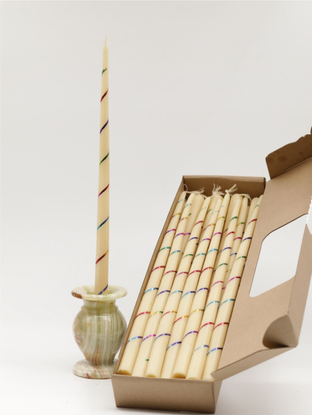 Свечи золоченые конусные №55, СПИРАЛЬ (Радужная), БЕЛЫЕ (24шт)