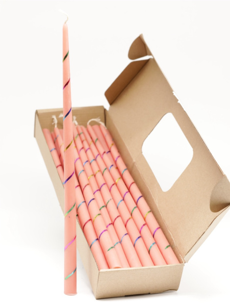 Свечи золоченые конусные №55, СПИРАЛЬ (Радужная), РОЗОВЫЕ (24шт)