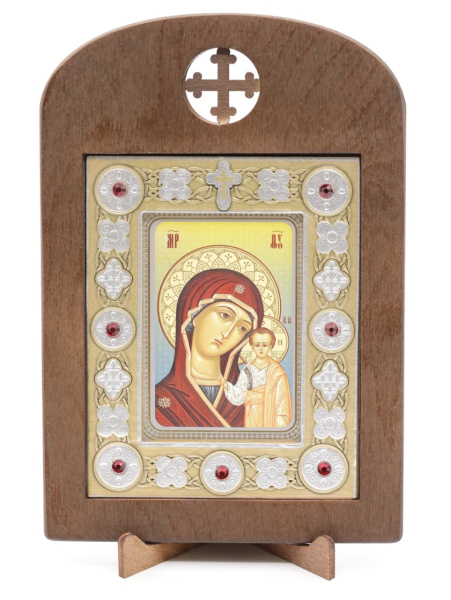Икона 6x9 (ERM) деревянная, вставка металл, Казанская 3